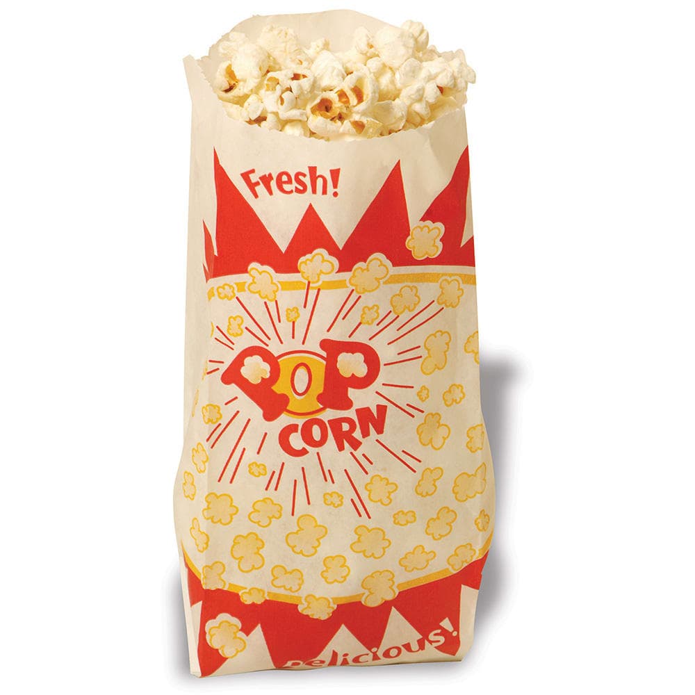 Winco 41002 1 1/2 oz Paper Popcorn Bag - 4"W x 2 1/2"D x 8 1/4"H