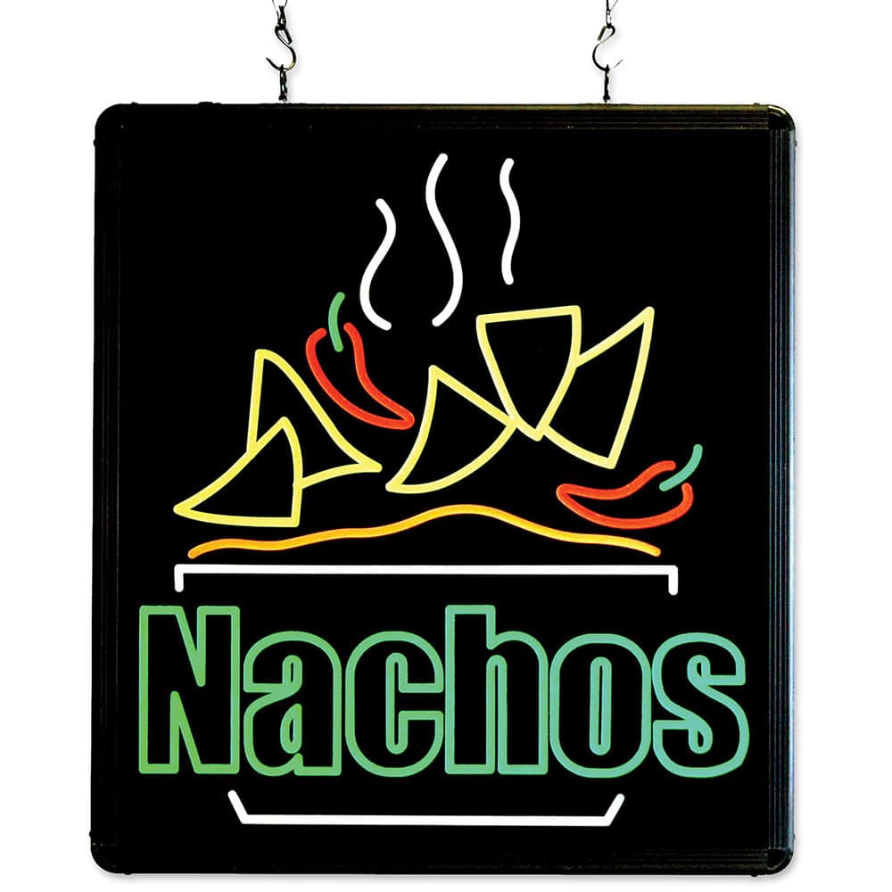 Winco 92004 LED Hanging "Nachos" Sign w/ 3 ft Chains - Aluminum Frame, 120v