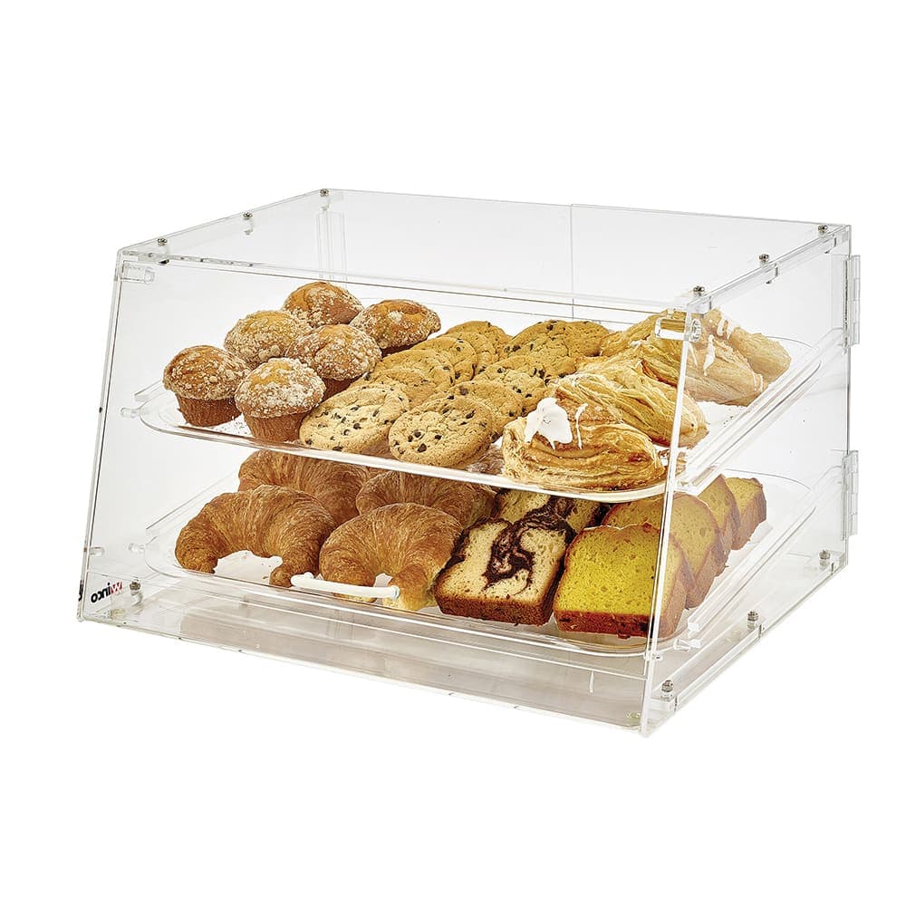 Winco ADC-2 Dual Service Pastry Display Case - 21"L x 18"W x 12"H, Acrylic, Clear