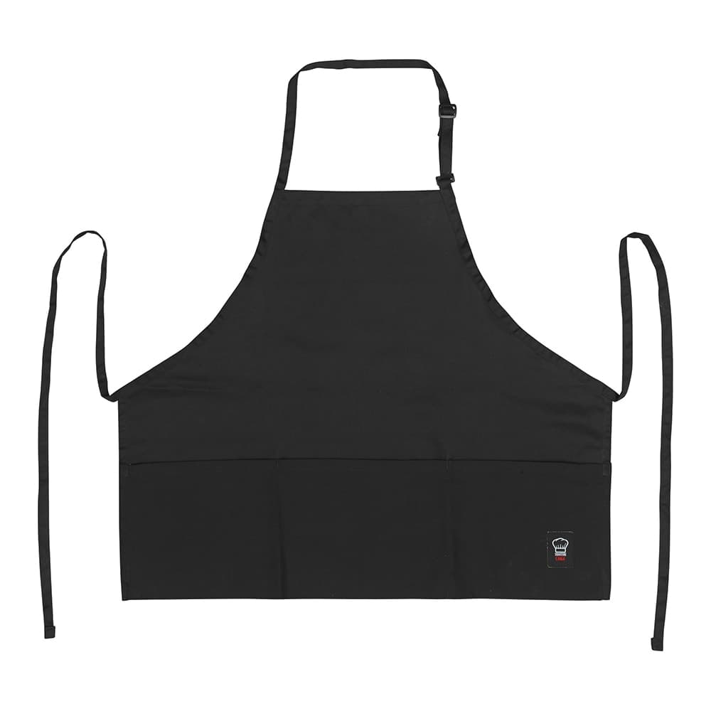 Winco BA-2724K Mid Length Bib Apron w/ Adjustable Neck Strap - 24"L x 27-1/2"W, Poly Cotton, Black
