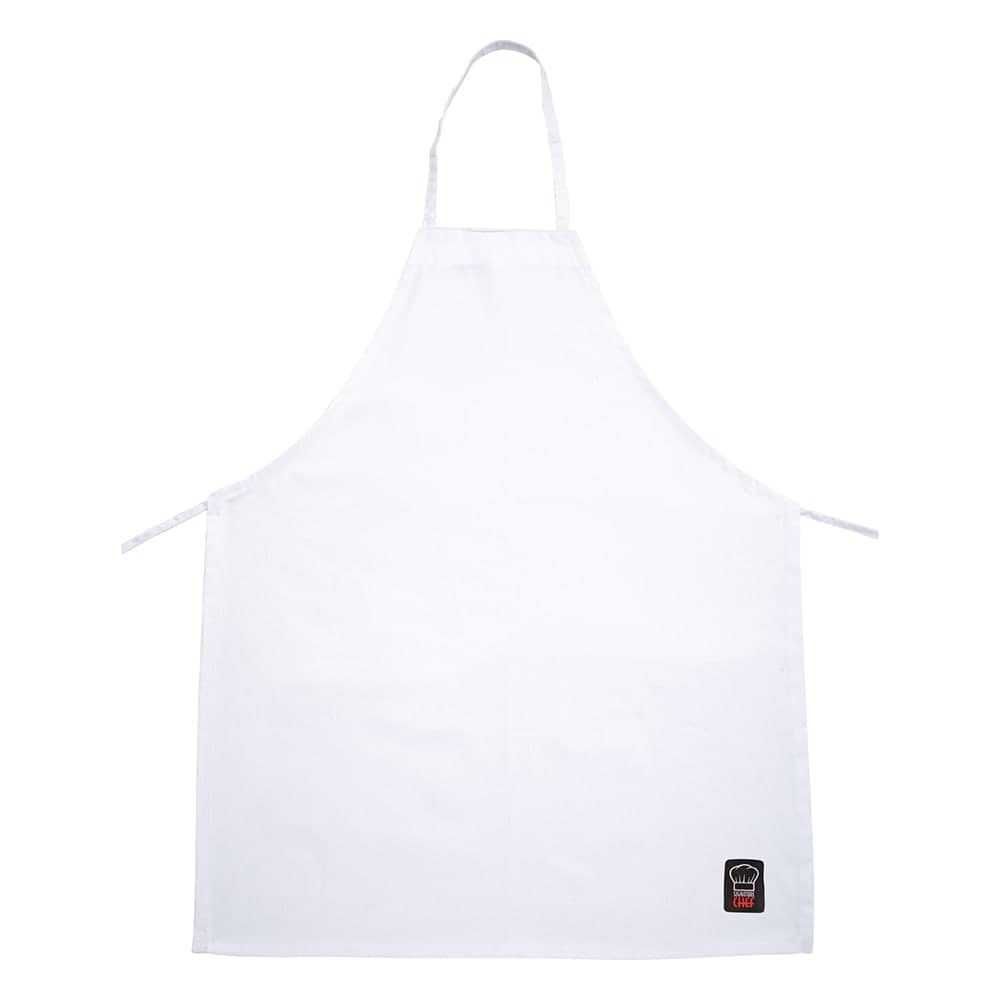 Winco BA-3226WH Full Length Bib Apron - 33"L x 26"W, Poly Cotton, White
