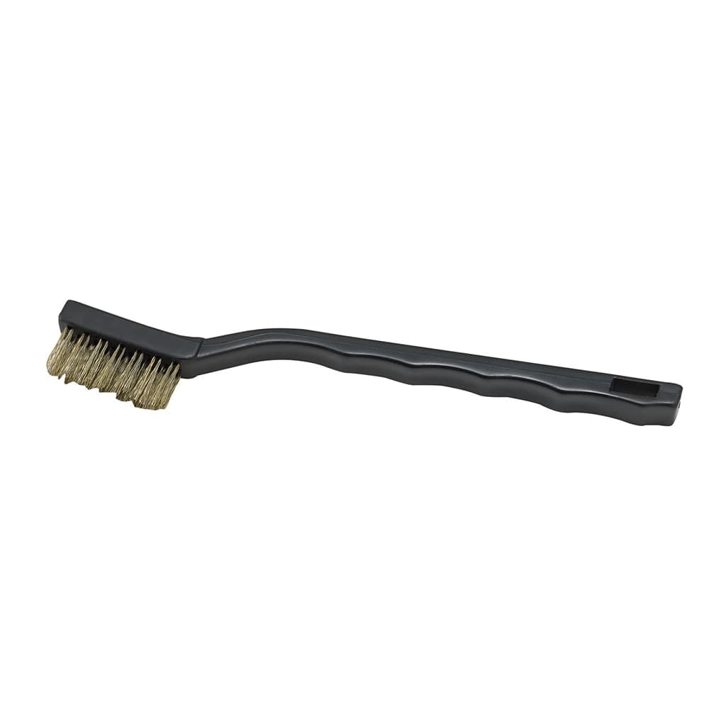Winco BR-7B 7" Mini Scratch Utility Brush w/ Brass Wire Bristles - Plastic Handle, Black