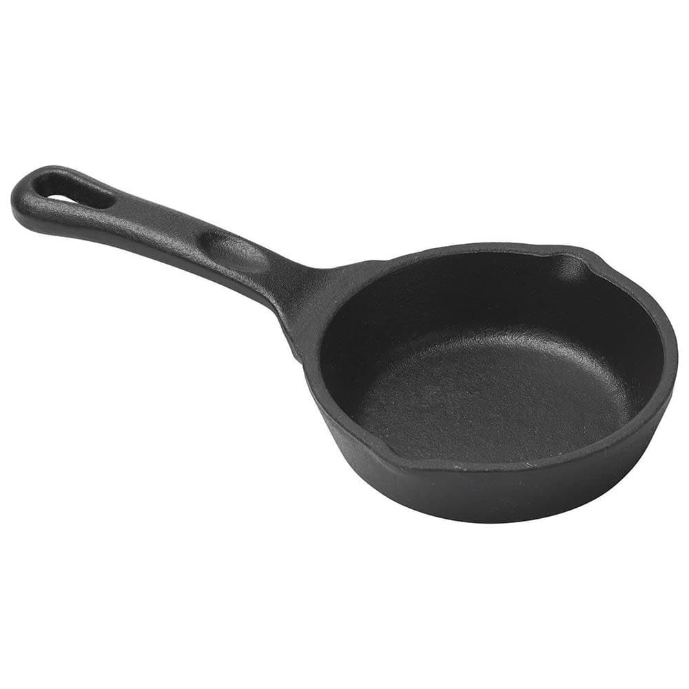 Winco CAST-3 3 1/2" Round Mini Induction Skillet - Cast Iron, Matte Black Enamel