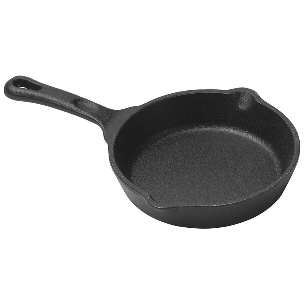 Winco CAST-5 4 7/8" Round Mini Induction Skillet, Cast Iron, Matte Black Enamel
