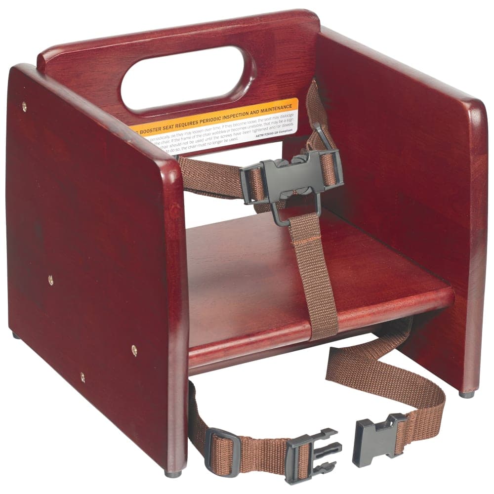 Winco CHB-703 Single Height Booster Seat w/ Waist & Chair Strap - Wood, Mahogany