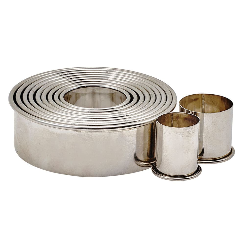 Winco CST-2 11 Piece Round Cookie Cutter Set w/ Storage Container, Stainless Steel