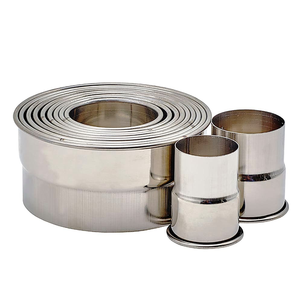Winco CST-22 11 Piece Round Cookie Cutter Set w/ Storage Container, Stainless Steel, 2"H