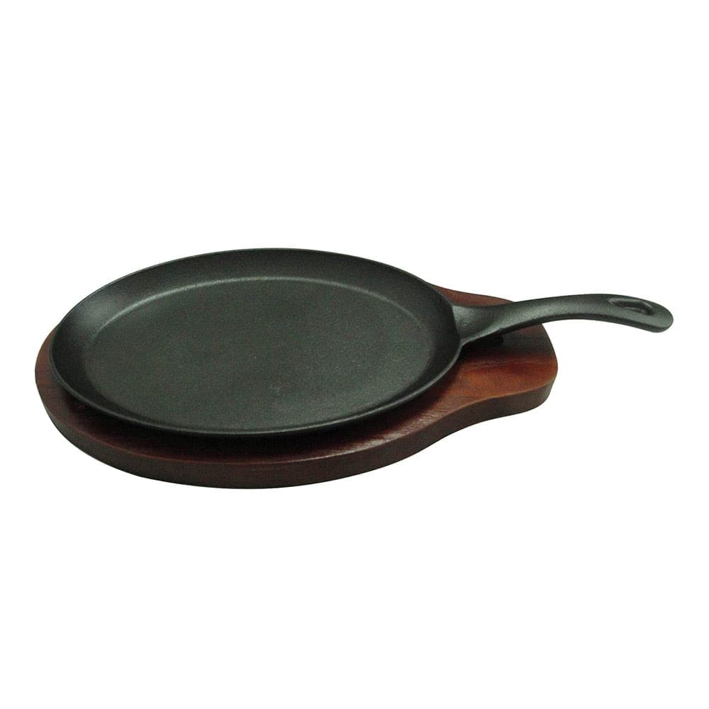 Winco FS-2 Fajita Server Set w/ Cast Iron Skillet & Wood Underliner