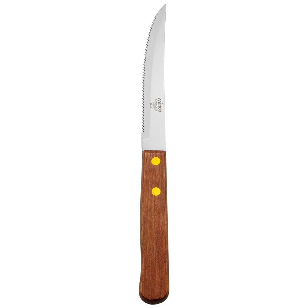 Winco K-45W Steak Knife w/ 4 1/2" Blade & Wooden Handle, Pointed Tip