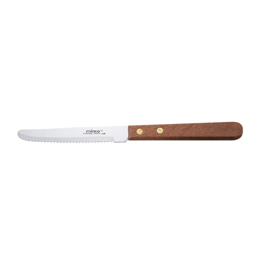 Winco K-55W Serrated Steak Knife w/ 4 1/2" Blade, Wood Handle