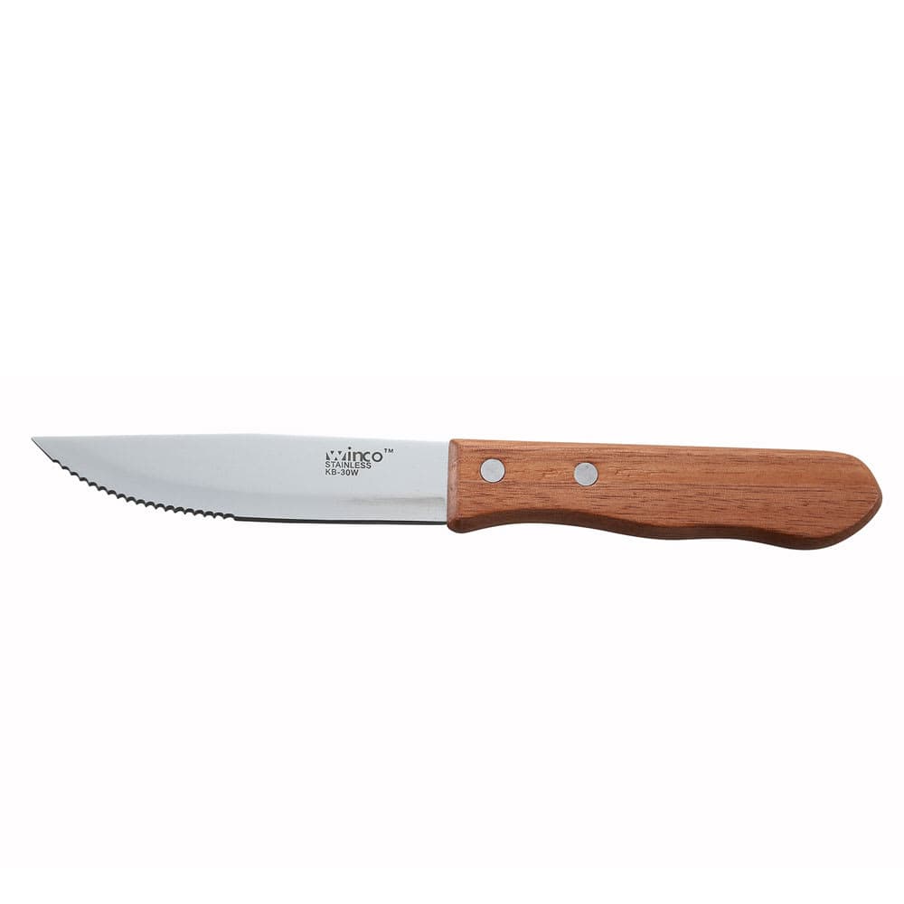 Winco KB-30W Jumbo Steak Knife w/ 5" Heavy Duty Blade & Wooden Handle