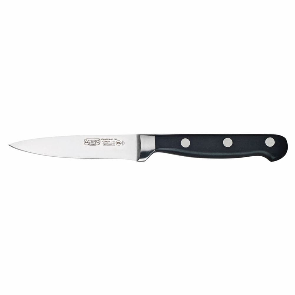 Winco KFP-35 3 1/2" Paring Knife, 1 Piece Full Tang, Forged Carbon Steel, POM Handle