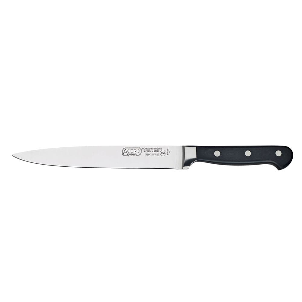 Winco KFP-81 8" Slicer, 1 Piece Full Tang, Forged Carbon Steel, POM Handle