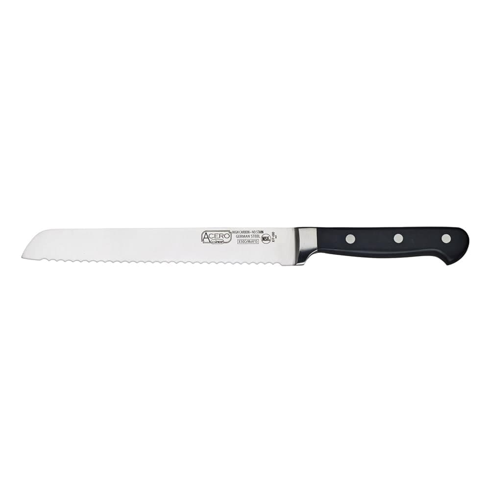 Winco KFP-82 8-in Bread Knife, 1-Piece Full Tang, Forged Carbon Steel, POM Handle