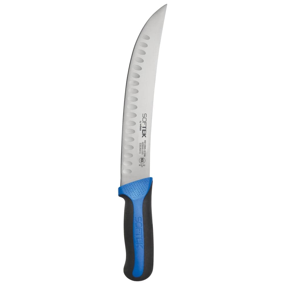 Winco KSTK-103 10" Cimeter Knife w/ Black & Blue Rubber Handle, Stainless Steel