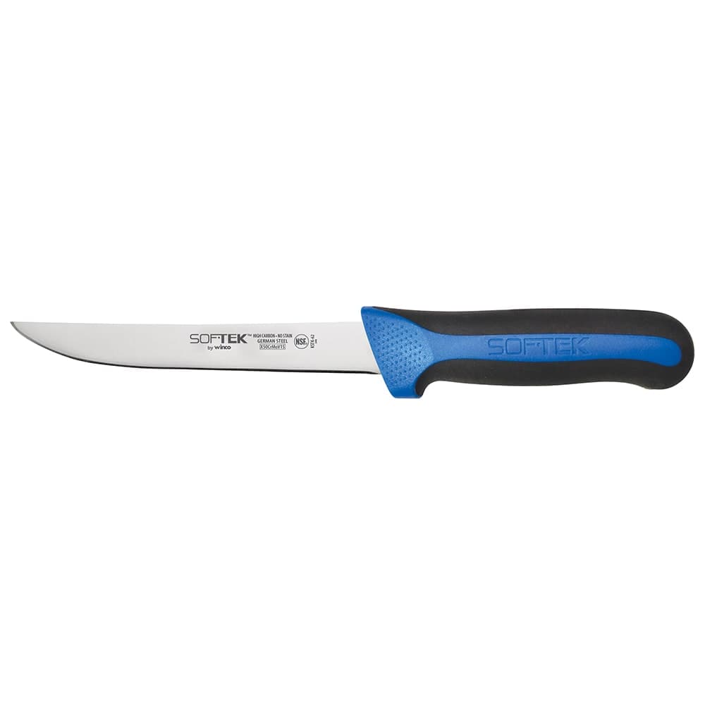 Winco KSTK-62 6" Boning Knife w/ High Carbon Steel Wide Blade & Black/Blue Handle