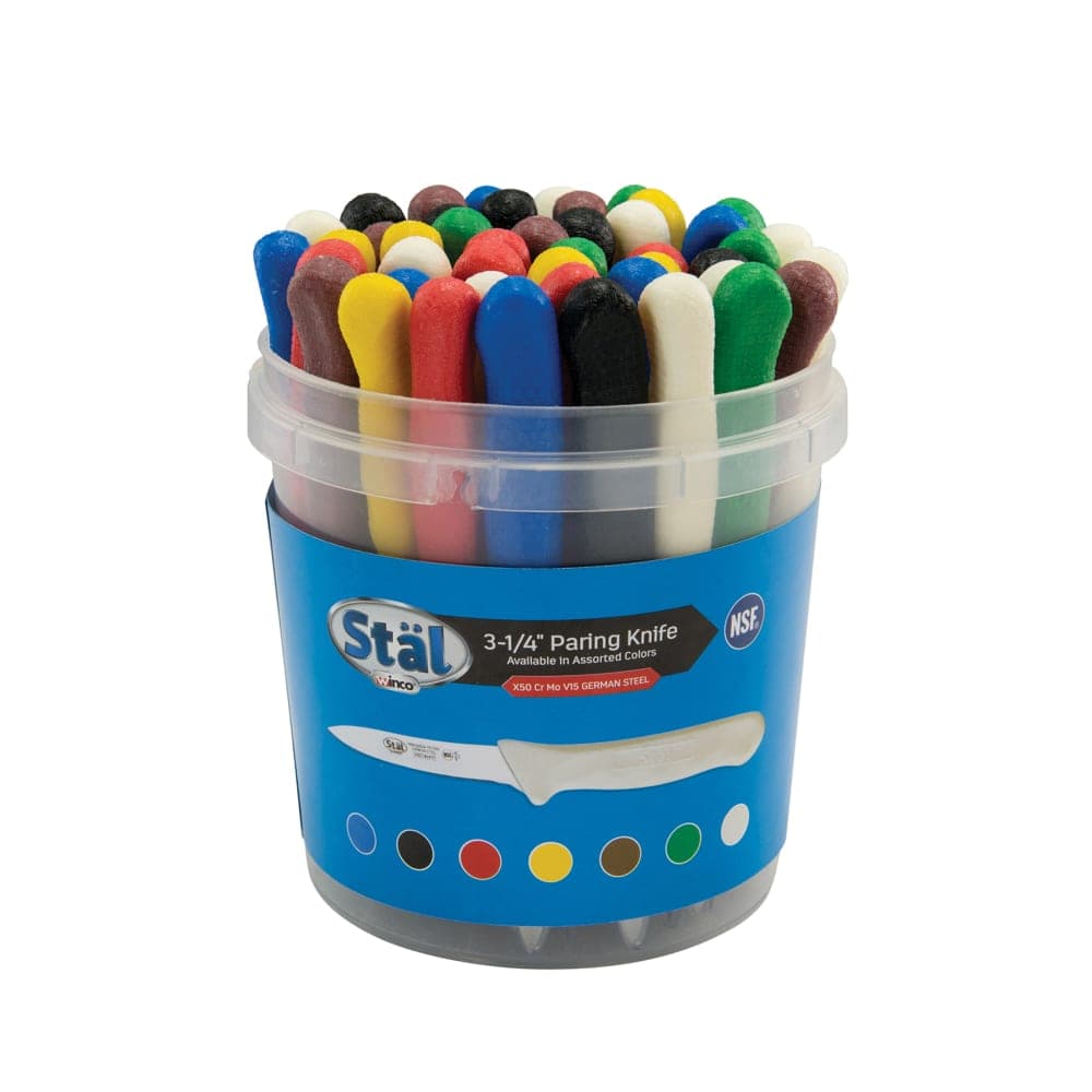 Winco KWP-3046 3 1/4" Paring Knives w/ Assorted Polypropylene Handles, High Carbon Stainless Steel