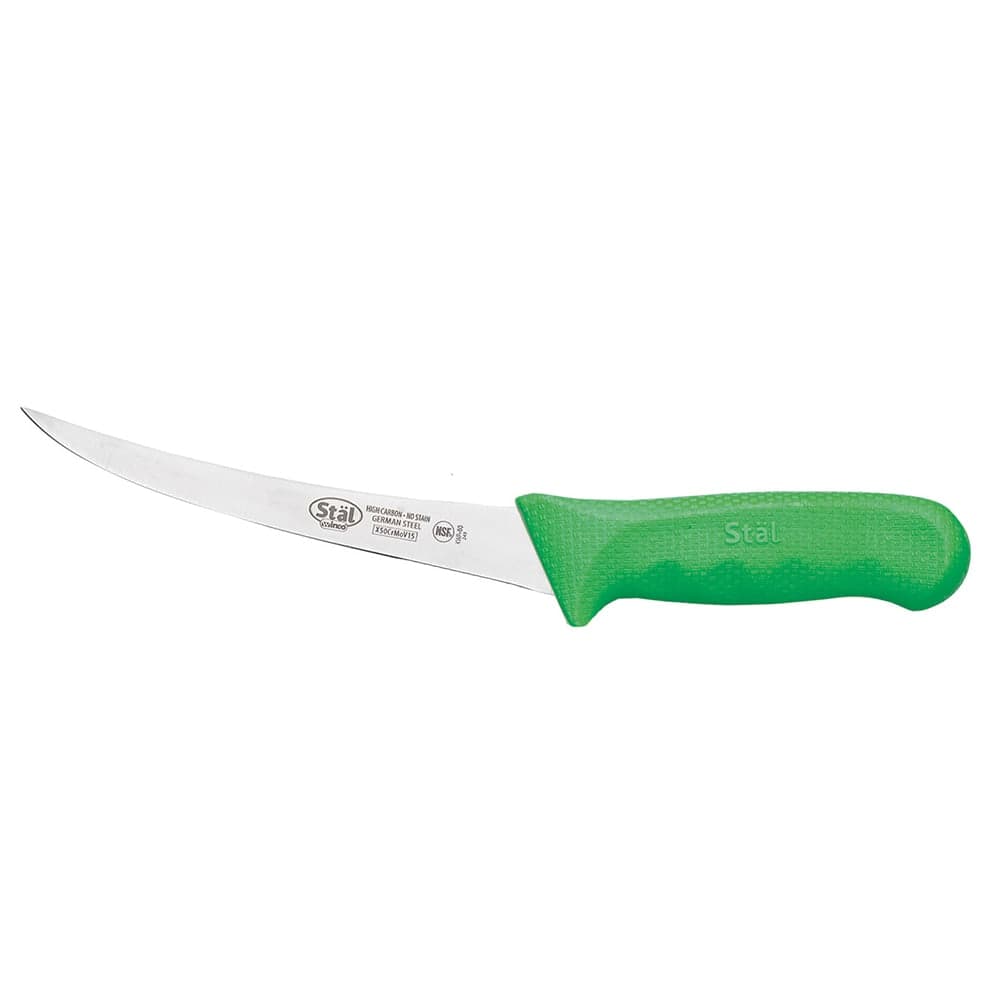 Winco KWP-60G 6" Curved Boning Knife w/ Flexible High Carbon Steel Blade & Green Poly Handle