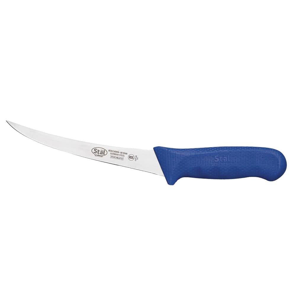Winco KWP-60U 6" Curved Boning Knife w/ Flexible High Carbon Steel Blade & Blue Poly Handle