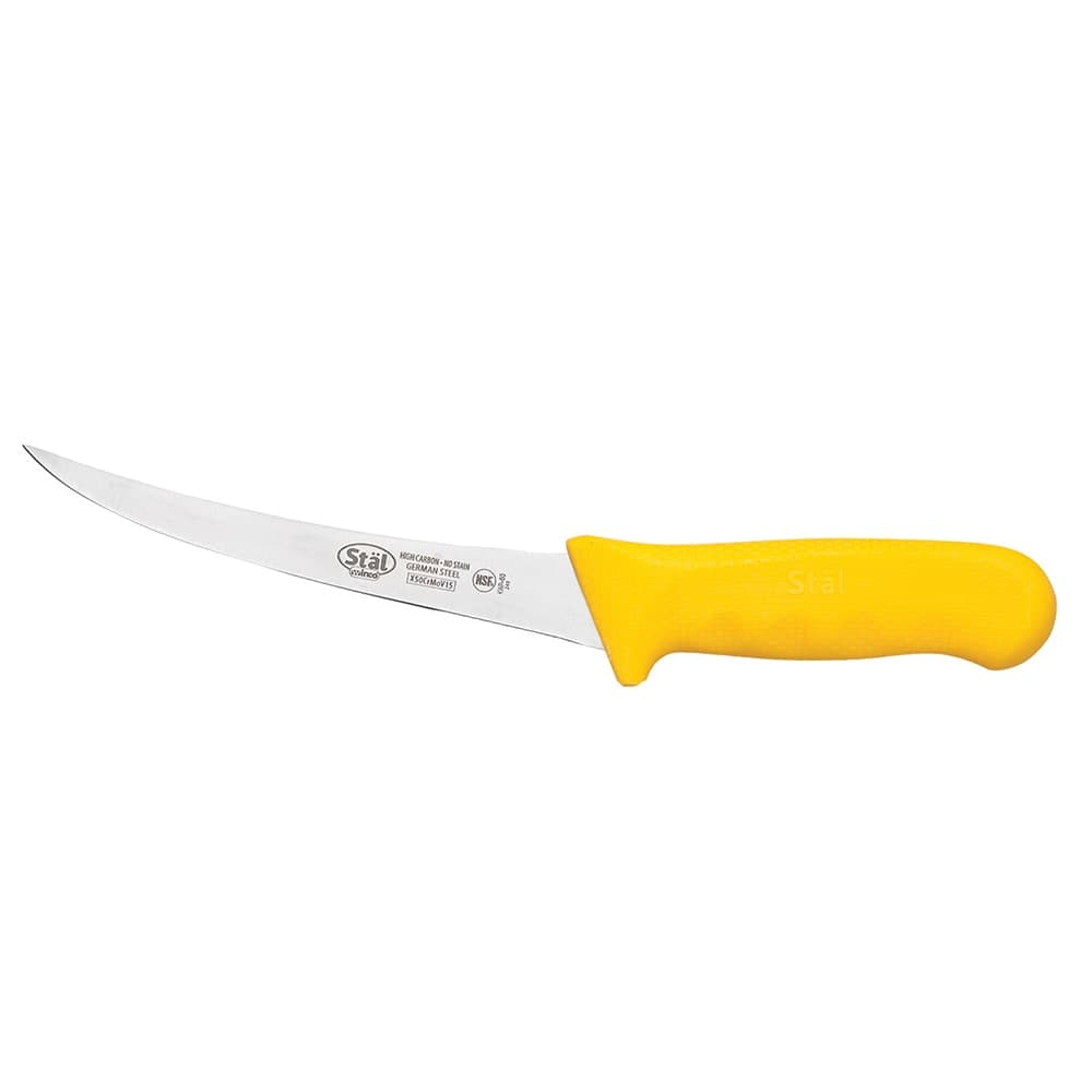 Winco KWP-60Y 6" Curved Boning Knife w/ Flexible High Carbon Steel Blade & Yellow Poly Handle