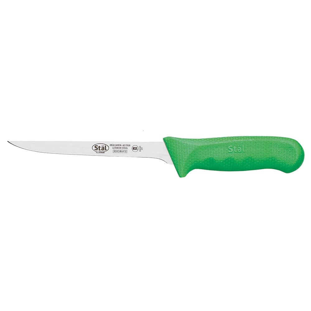 Winco KWP-61G 6" Narrow Boning Knife w/ Stiff High Carbon Steel Blade & Green Poly Handle