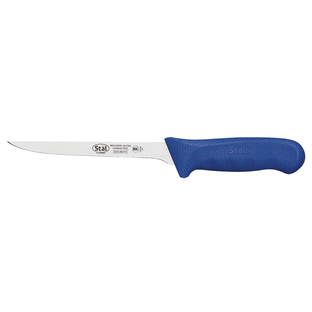 Winco KWP-61U 6" Narrow Boning Knife w/ Stiff High Carbon Steel Blade & Blue Poly Handle