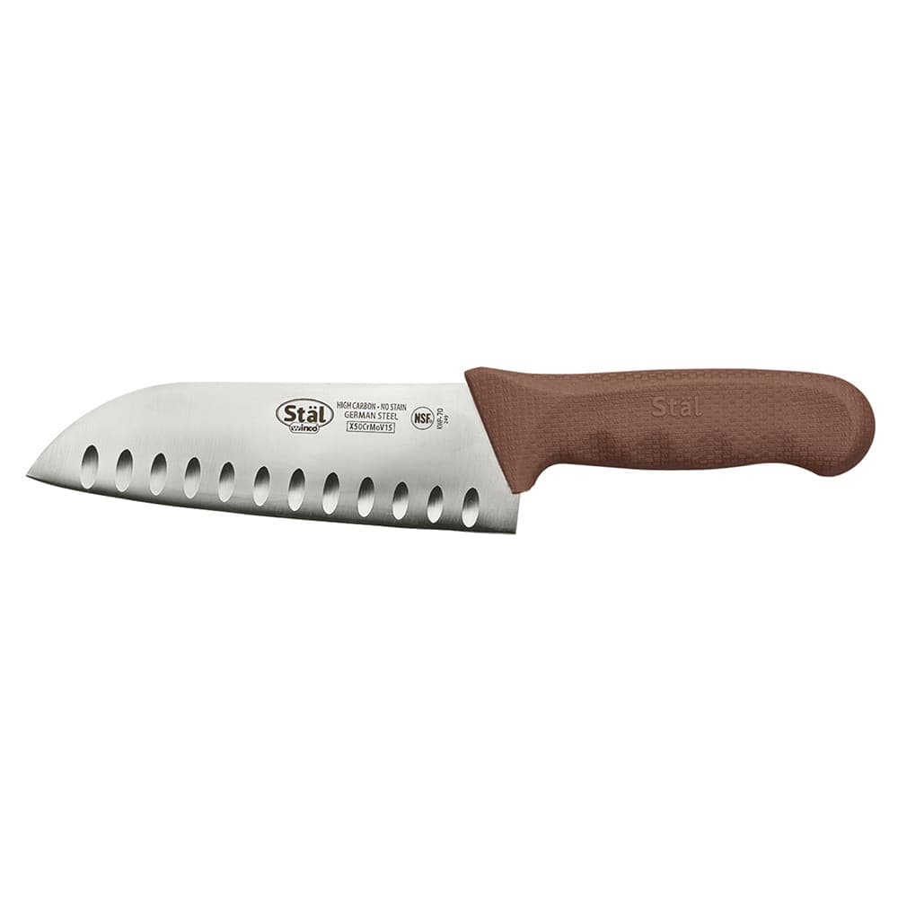 Winco KWP-70N 7" Santoku Knife w/ High Carbon Steel Blade & Brown Poly Handle