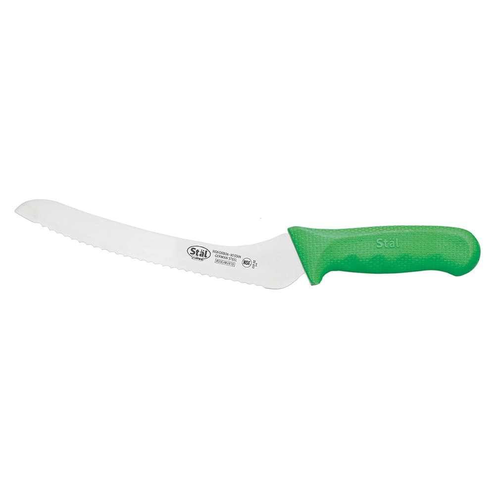 Winco KWP-92G 9" Bread Knife w/ High Carbon Steel Blade & Green Poly Handle