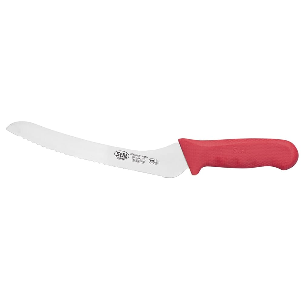 Winco KWP-92R 9" Bread Knife w/ High Carbon Steel Blade & Red Poly Handle