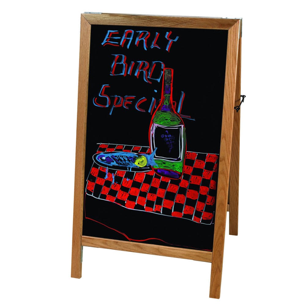 Winco MBAF-5 Sidewalk Marker Board w/ German White Oak Frame, (6) Markers, Natural