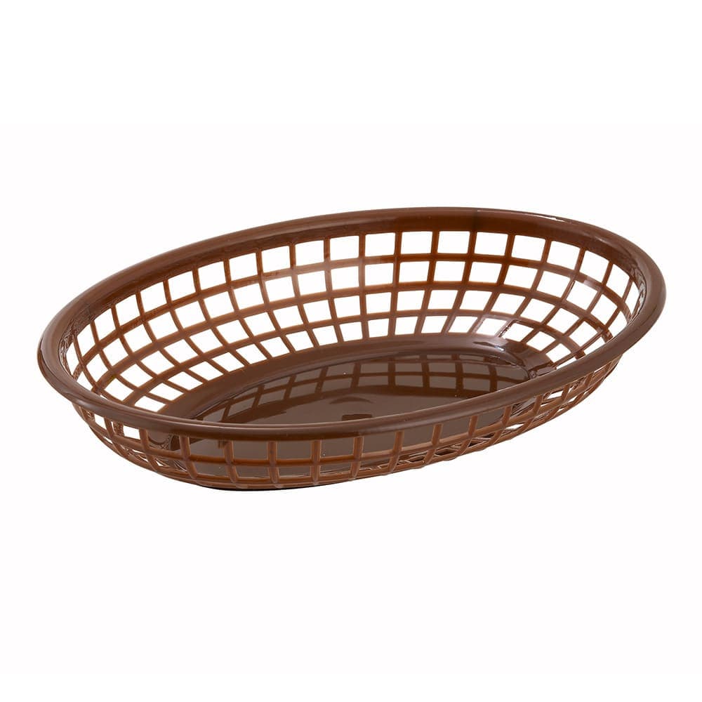 Winco PFB-10B Oval Fast Food Basket - 9 1/2" x 5" x 2", Poly Plastic, Brown