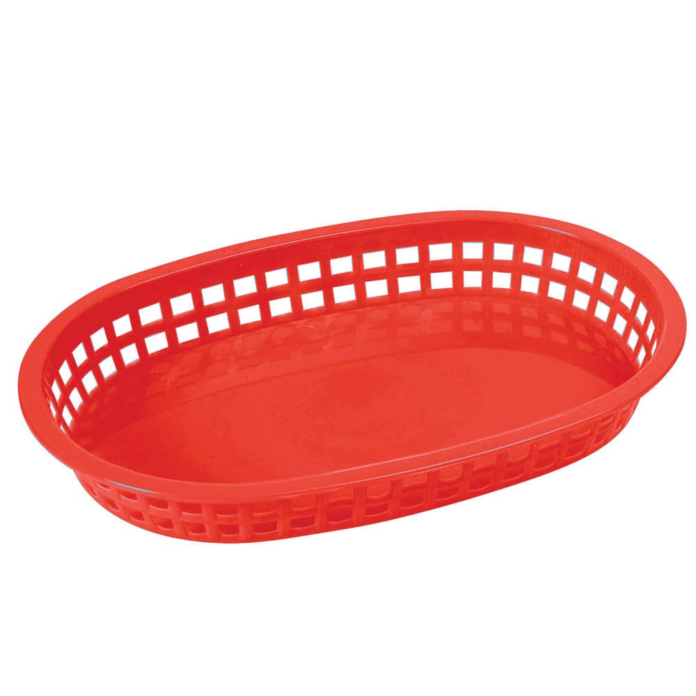 Winco PLB-R Oval Fast Food Basket - 10 3/4" x 7 1/4", Plastic, Red