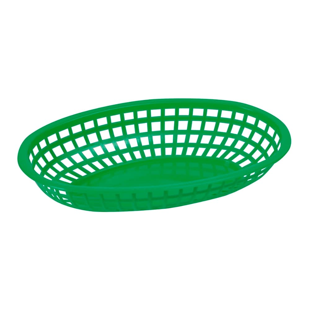 Winco POB-G Oval Fast Food Basket - 10 1/4" x 6 3/4" x 2", Heavy Duty Premium Plastic, Green