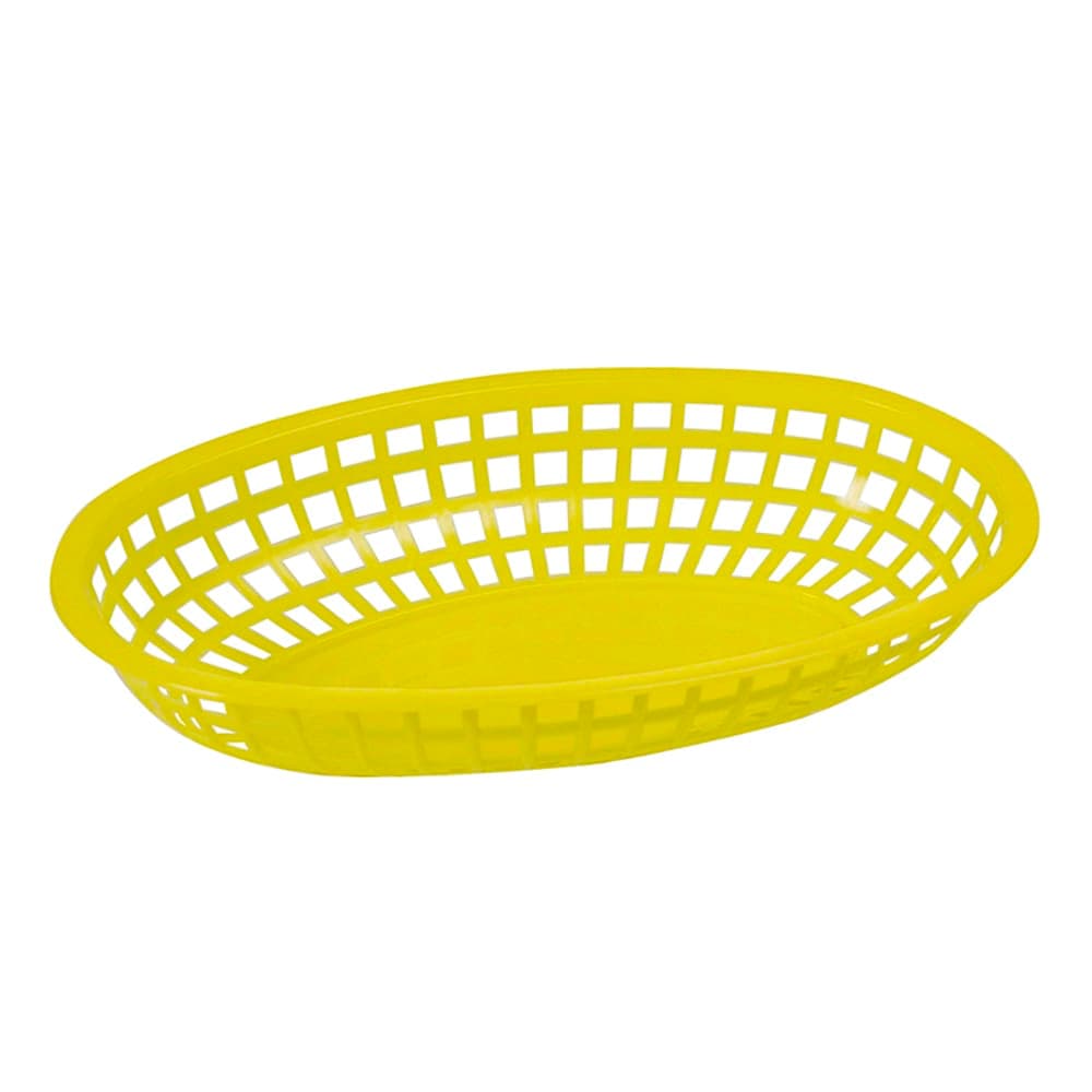 Winco POB-Y Oval Fast Food Basket - 10 1/4" x 6 3/4" x 2", Heavy Duty Premium Plastic, Yellow