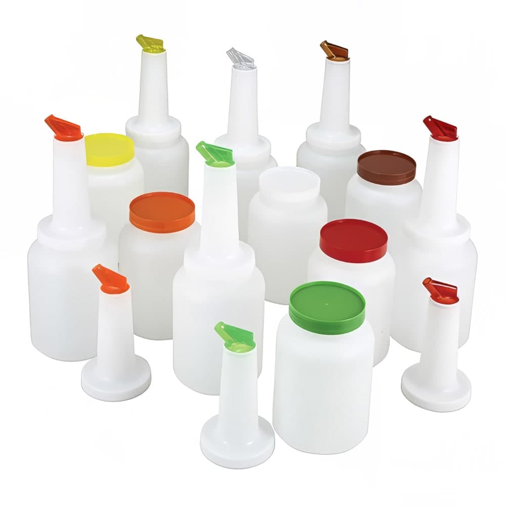 Winco PPB-1MX 1 qt Liquor & Juice Multi Pour Set w/ Assorted Color Spouts & Lids