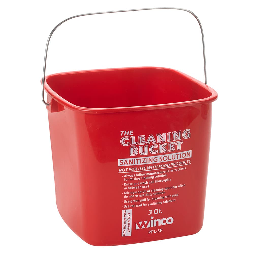 Winco PPL-3R 3 qt Cleaning Bucket for Sanitizing Solution - Plastic, Red