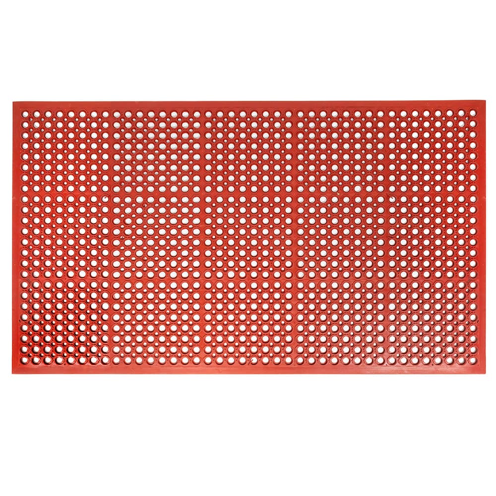 Winco RBM-35R Grease Proof Floor Mat w/ Beveled Edges, Rubber, 3' x 5' x  1/2", Red