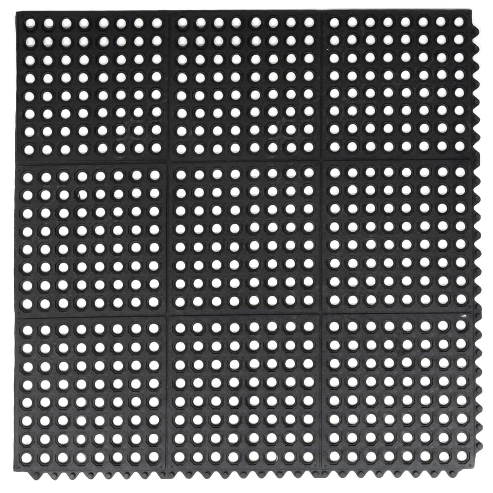 Winco RBMI-33K Rubber Floor Mat, Anti Fatigue, Interlocking, 3' x 3' x 1/2", Black