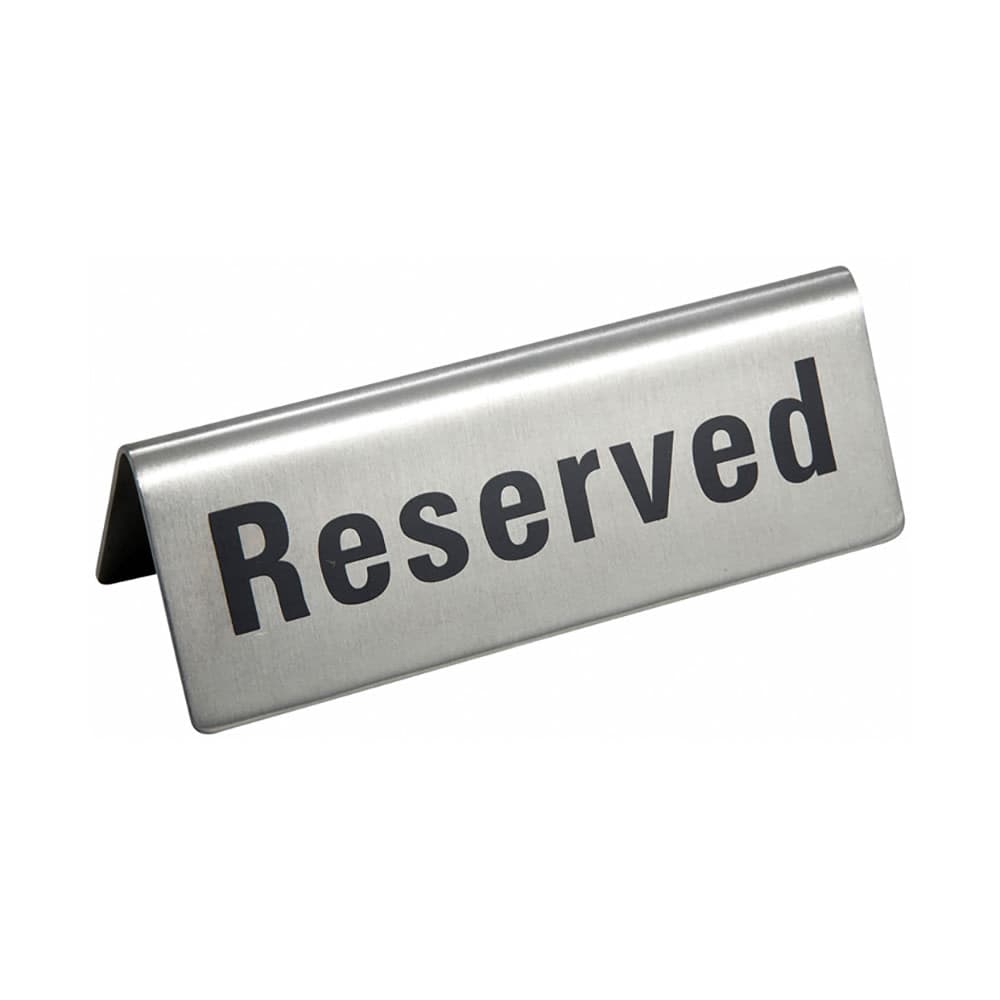 Winco RVS-4 Reserved Table Tent Sign - 4 3/4" x 1 3/4", Stainless