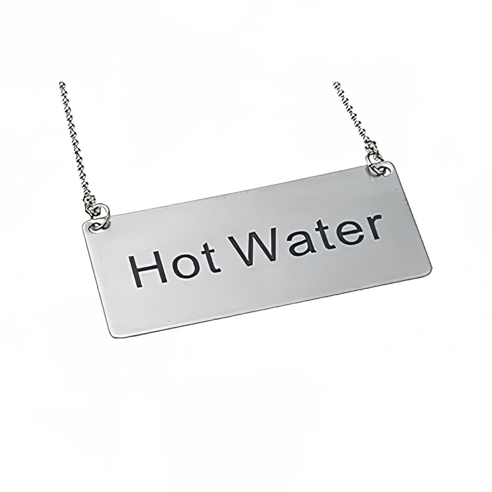 Winco SGN-204 Hanging "Hot Water" Sign - 3 1/2" x 1 3/4", Stainless Steel