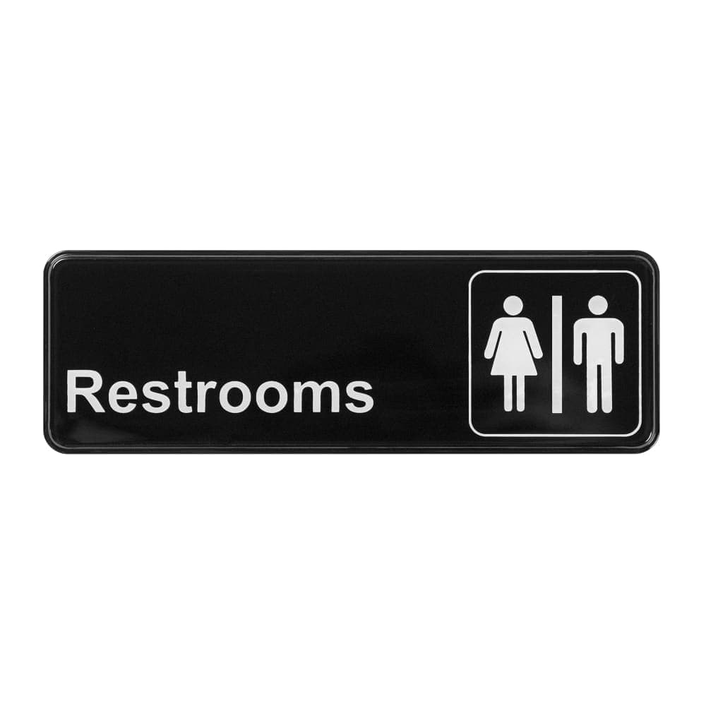Winco SGN-313 Restrooms Sign w/ Symbol - 3" x 9", Black
