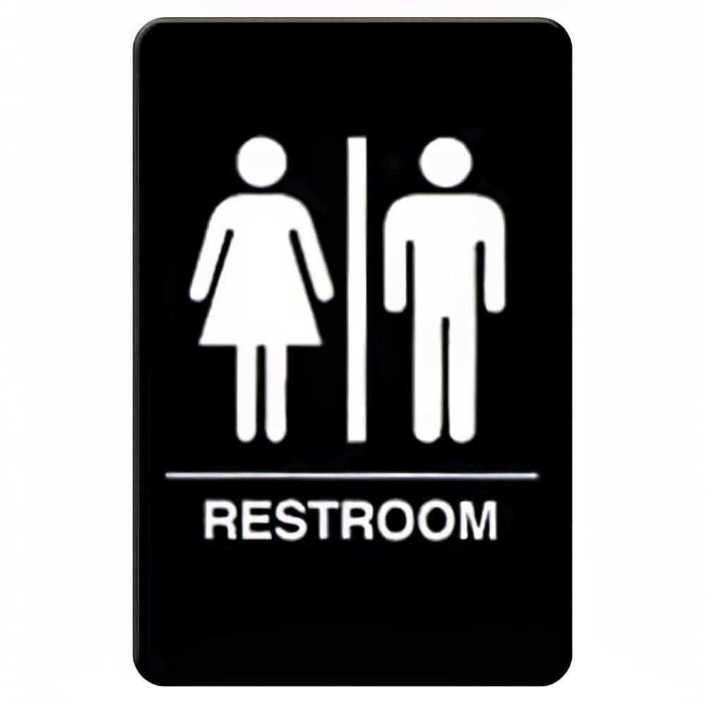 Winco SGNB-603 Restrooms Sign, Braille - 6" x 9", Black