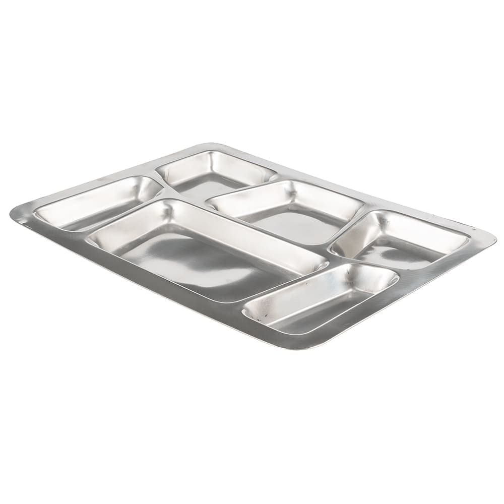 Winco SMT-2 Stainless Rectangular Tray w/ (6) Compartments, 15 1/2" x 11 1/2"