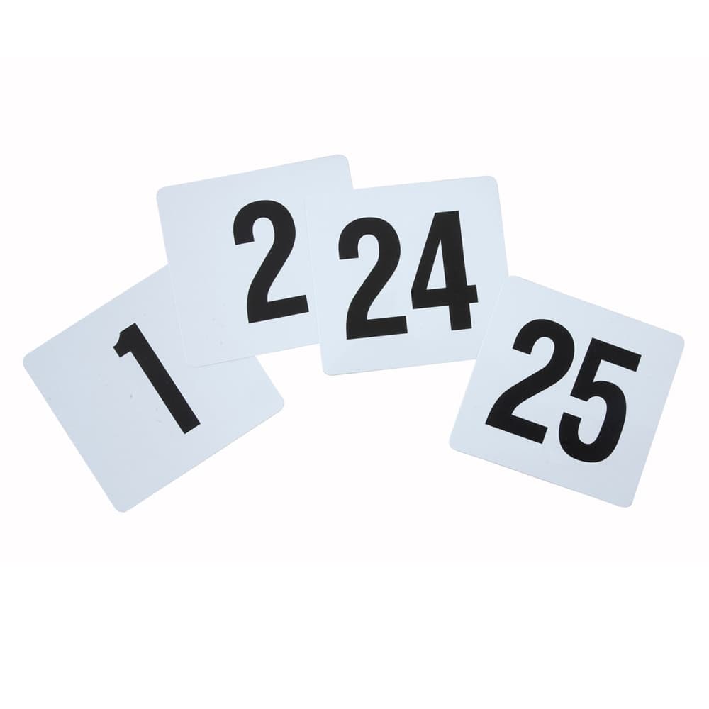 Winco TBN-25 Tabletop Number Cards - #1 - 25, 4" x 3 3/4", White/Black