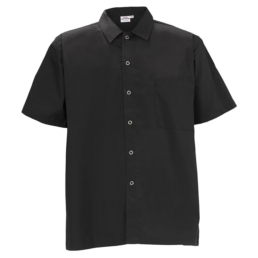 Winco UNF-1KM Broadway Chef's Shirt w/ Short Sleeves - Poly/Cotton, Black, Medium