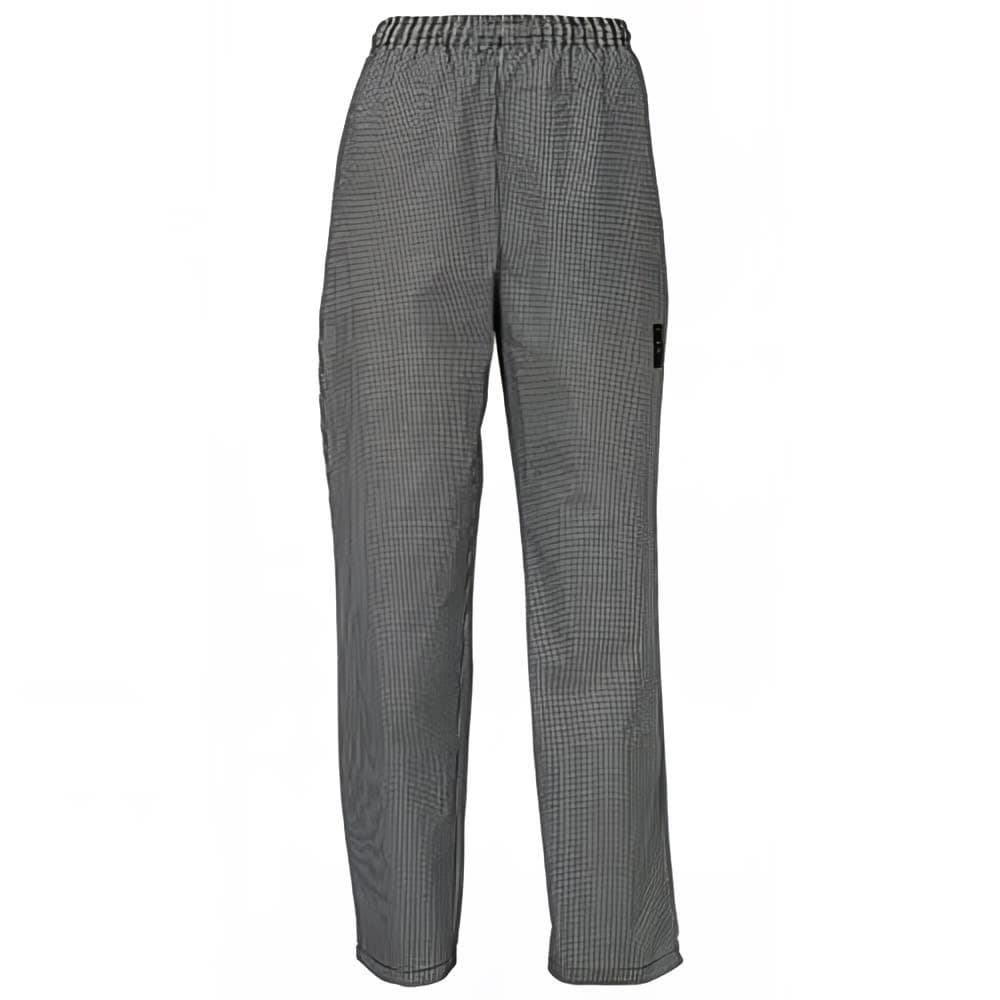 Winco UNF-4KM Newbury Chef's Pants w/ Elastic Waist & Drawstring - Poly/Cotton, Houndstooth, Medium