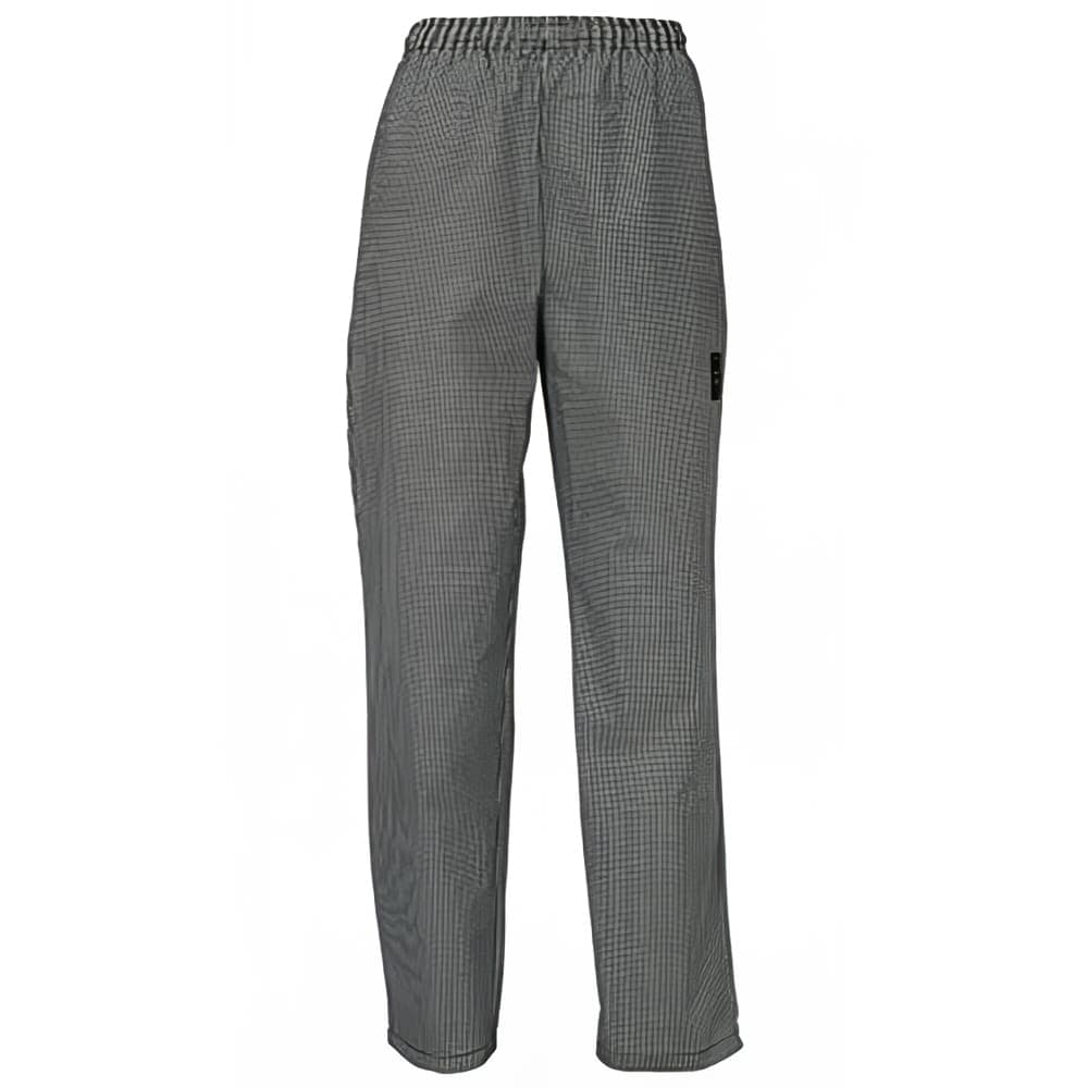 Winco UNF-4KS Newbury Chef's Pants w/ Elastic Waist & Drawstring - Poly/Cotton, Houndstooth, Small