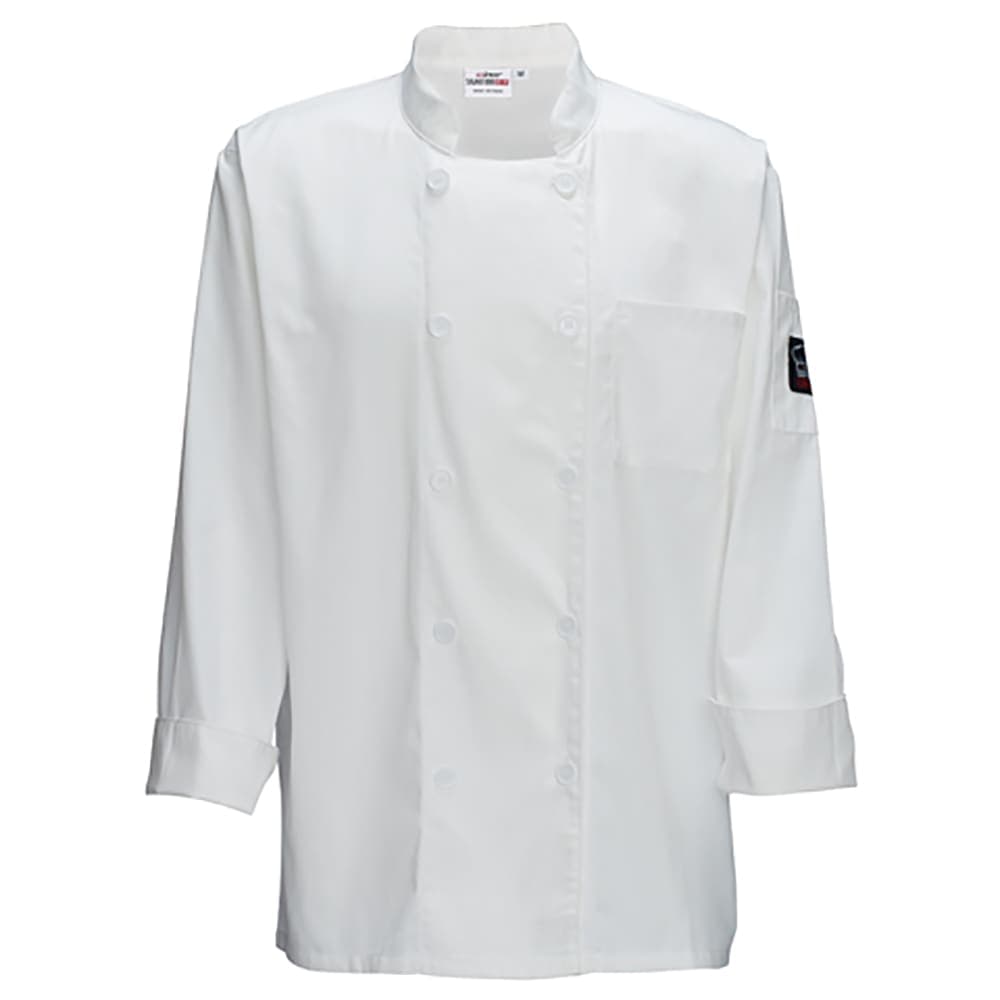 Winco UNF-5WL Double Breasted Chef's Jacket w/ Long Sleeves - Poly/Cotton, White, Large