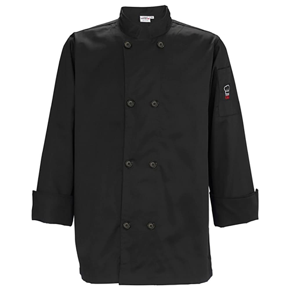 Winco UNF-6KXXL Mulholland Chef's Jacket w/ Long Sleeves - Poly/Cotton, Black, 2X