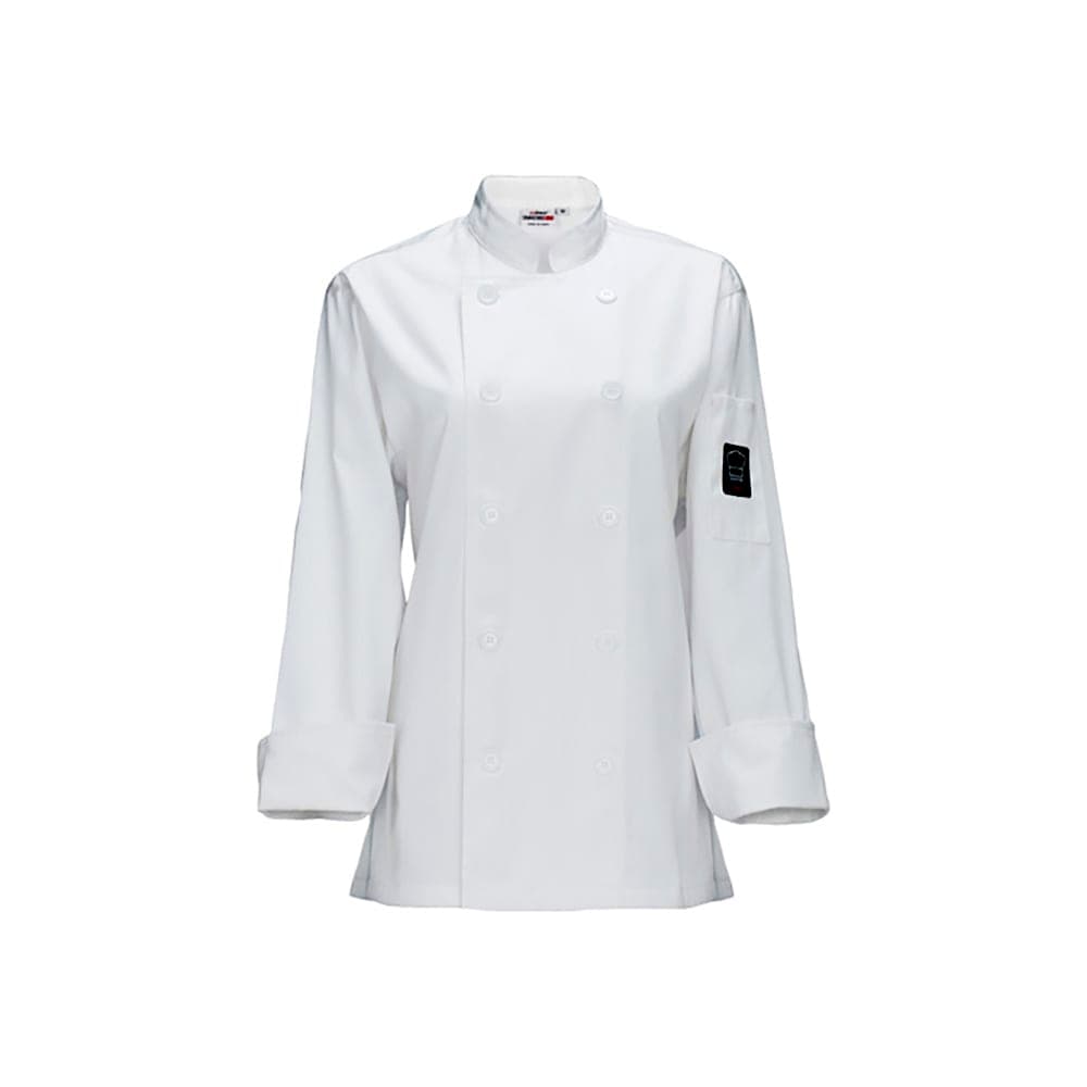 Winco UNF-7WL Beacon Women's Chef's Jacket w/ Long Sleeves - Poly/Cotton, White, Large
